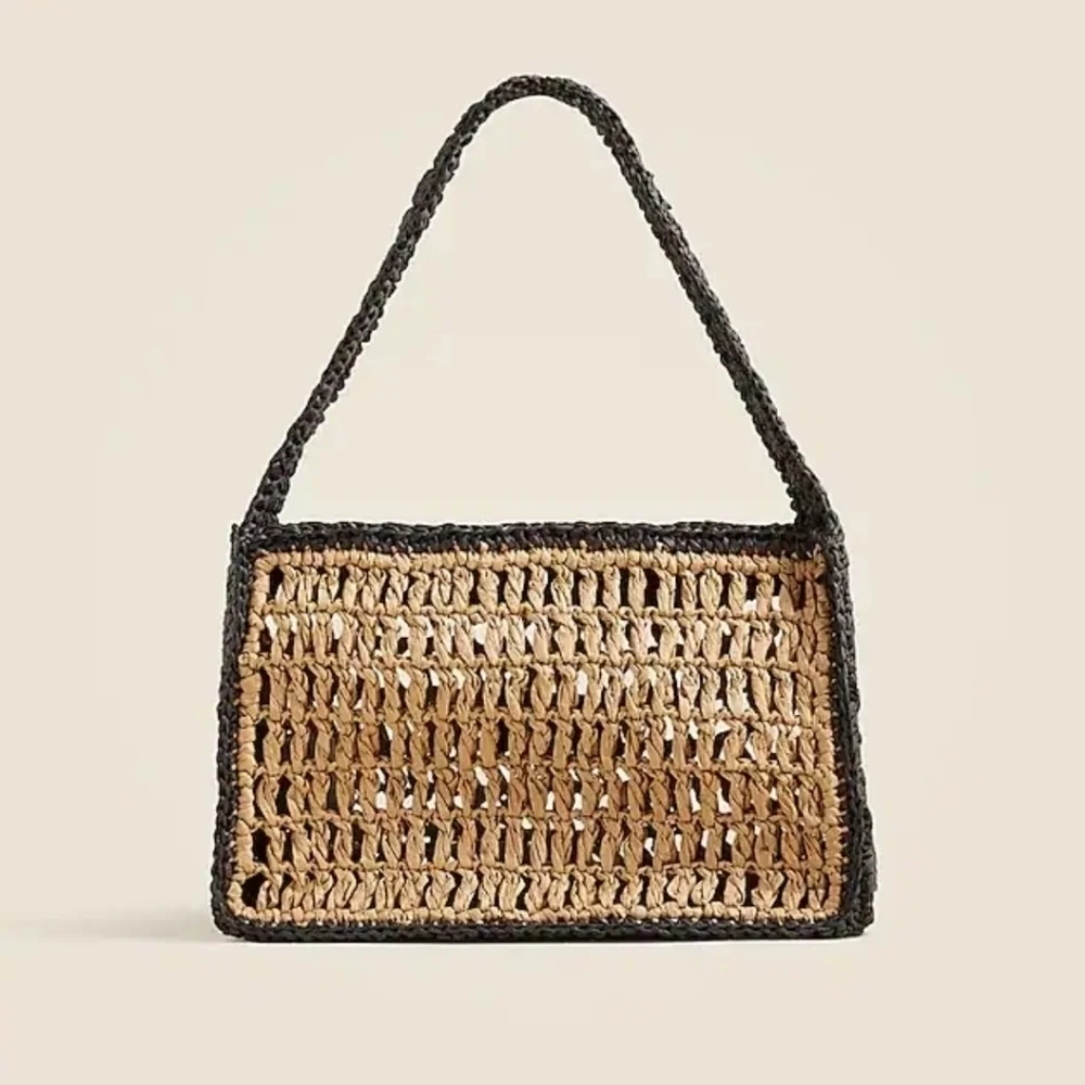 New! J. Crew Paros Open Weave Straw Bag with Horseshoe Charm
